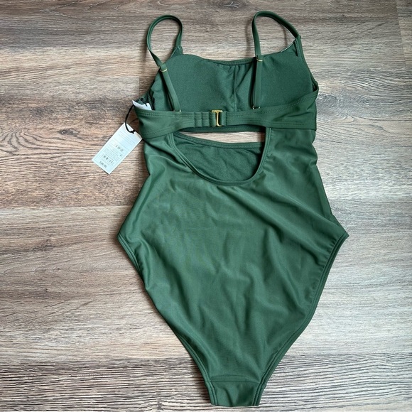 Women's Keyhole One Piece Swimsuit - Shade & Shore™ Dark Green XS - Picture 3 of 7